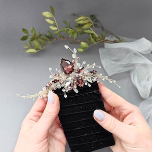 Burgundy Crystal Grooms Boutonniere: Handmade Pearl Wedding Buttonhole