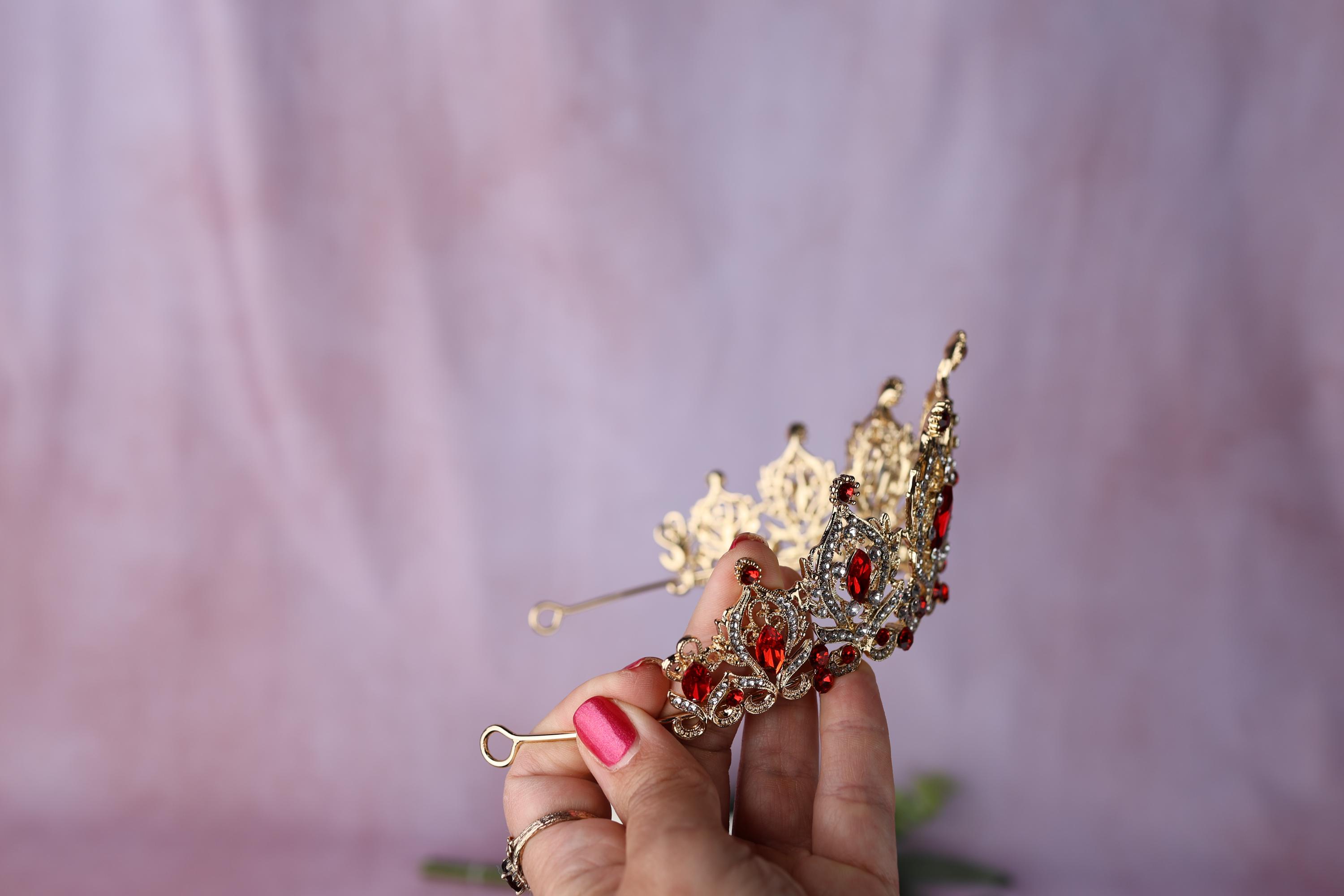 Oriental-inspired Gold Tiara With Red Crystals – Bridal or Prom