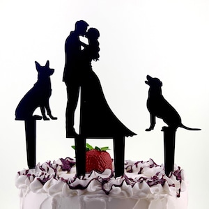 Adorno para tarta de bodas con silueta de perro - Adorno para amantes de las mascotas para novios - Decoración personalizada para bodas con perros T140