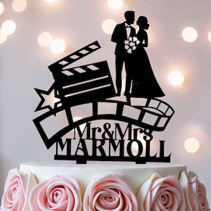 Hollywood Movie Wedding Cake Topper: Personalized Cinema Theme