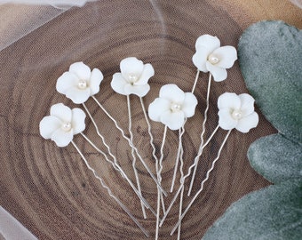 Set of 6 flower bridal hair pins. Wedding Hair Pins. Pearl Hair Pins. Bridal Hairpins. Hair Pins for Wedding SLpin0990