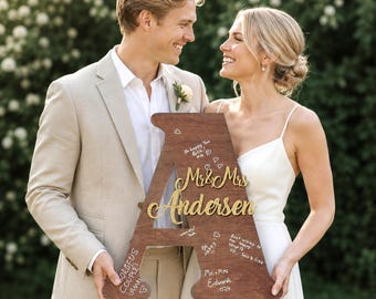 Rustic Letter Guest Book: Personalized Wood Wedding Alternative