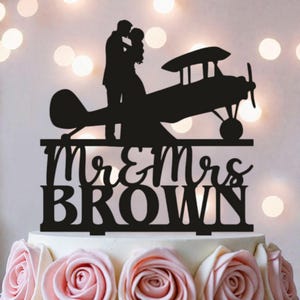 Airplane Wedding Cake Topper: Mr & Mrs Surname