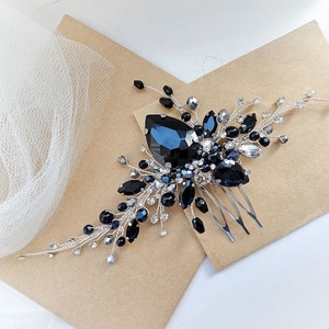 Black Crystal Wedding Hair Comb: Gothic Bridal Hairpiece