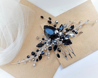 Black Crystal Wedding Hair Comb. Black comb. Bridal hair piece. Bridesmaids hair piece. Wedding hair jewelry. Gothic wedding VF-364