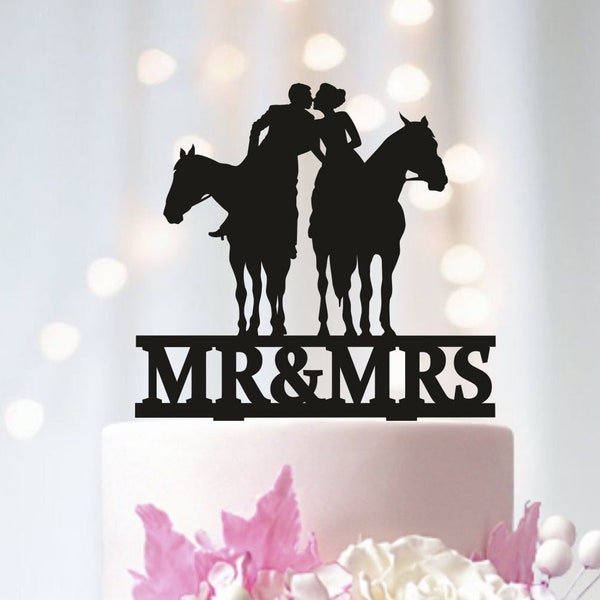 Décoration pour gâteau de mariage cavaliers avec M. et Mme, embellissement de cérémonie de mariage personnalisé champêtre, décoration acrylique couple romantique