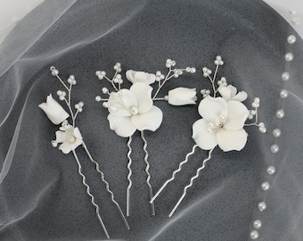 Set of 3 flower bridal hair pins. Wedding Hair Pins. Pearl Hair Pins. Bridal Hairpins. Hair Pins for Wedding SLpin2159s