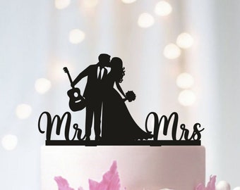 Guitar Wedding Cake Topper, Musician Wedding Cake Topper, Guitarist Couple Cake Topper, Mr And Mrs Cake Topper, Guitar player wedding