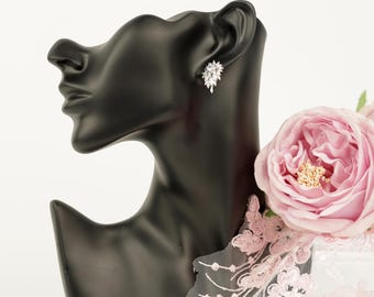 Boucles d'oreilles de mariage en cristal de zircone cubique, bijoux de mariée en argent, boucles d'oreilles de demoiselle d'honneur pour bal de promo