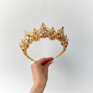 Tiara de casamento em cristal dourado champanhe: Coroa de noiva de princesa imagem 1