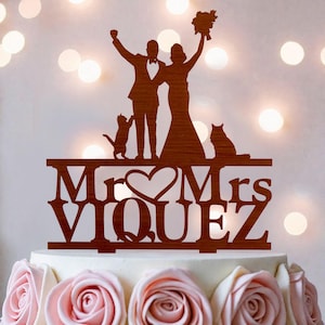 Cats Wedding Cake Topper: Bride and Groom Silhouette