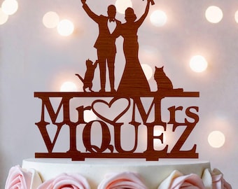 Custom Cats Wedding Cake Topper: Bride and Groom Silhouette