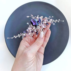 Purple Crystal Wedding Hair Comb. Silver prom or Wedding hair piece. Bridesmaids hair piece. Wedding hair jewelry. Prom hair comb VF-544