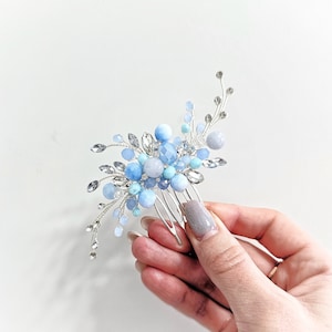 Aquamarine Bead Bridal Hair Comb: Silver Wedding Hair Accessory