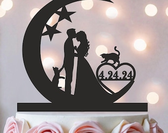Moon and Stars Wedding Cake Topper: Mr & Mrs, Bride and Groom