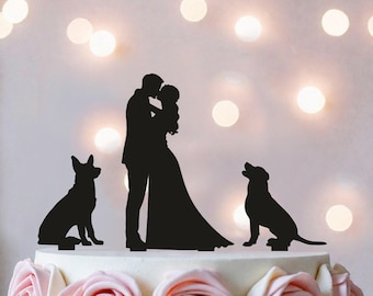 Dog Silhouette Wedding Cake Topper: Bride & Groom, Pet Lover Decor