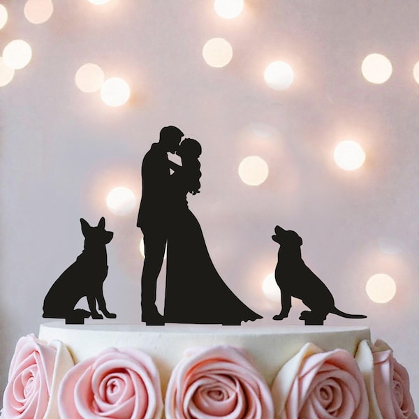 Dog Silhouette Wedding Cake Topper: Bride & Groom, Pet Lover Decor