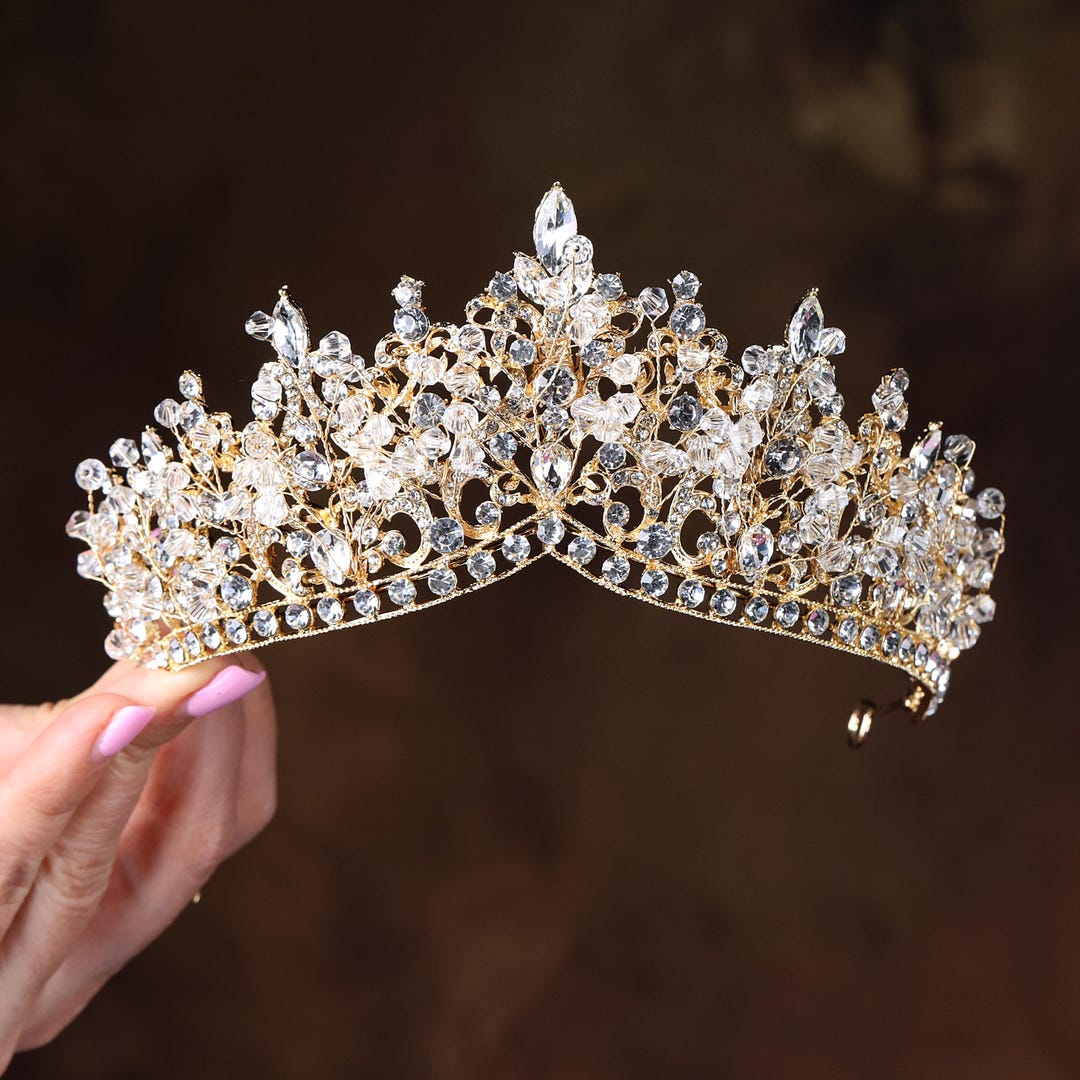 Vintage Gold Crystal Rhinestone Tiara Crown Crowns for Women, Baroque Queen Tiaras Vintage Gold Crystal  main image 3