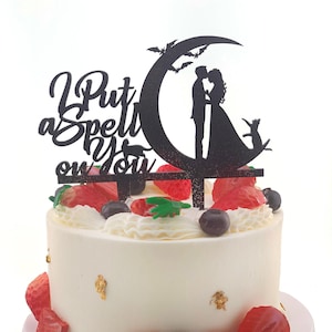 I Put A Spell On You Wedding Cake Topper, Bat Topper, moon wedding cake topper, Wedding Halloween, funny cake topper, Gothic cake topper T16