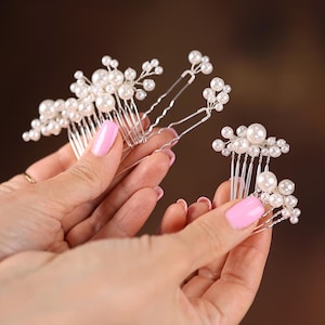 Pearl Or Rhinestones Bridal Hair Comb & Pin Set, Wedding Hair Accessories