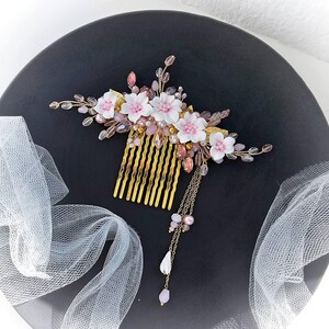 桜のヘアコーム、ピンクの桜のヘアアクセサリー、ブラッシュフラワーブライダルヘアピース VF-361