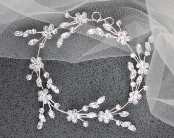 Floraler Hochzeits Haarschmuck. Silber Braut Haarschmuck. Kristall Brautkranz. Hochzeit Haarschmuck. Hochzeit Haarteil SLtiar6665s