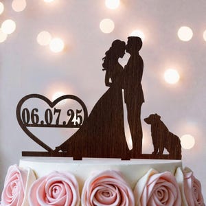 Wedding Cake Topper: Couple, Pets & Date Silhouette