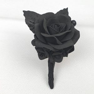a single black rose on a white background
