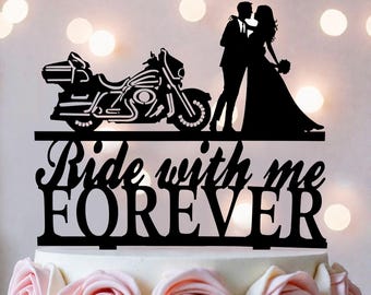 Motorcycle Wedding Cake Topper: Biker Couple, Street Glide Silhouette