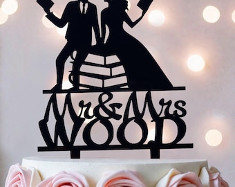 Book Lover Wedding Cake Topper: Bookish Mr & Mrs, Personalized