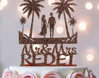 Tropical Wedding Cake Topper: Beach Palm Tree Silhouette