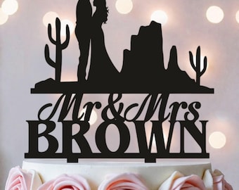 Cowboy Cactus Wedding Cake Topper: Southwestern Desert Theme