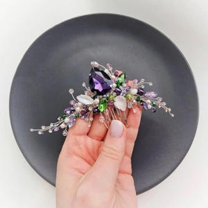 Purple Crystal Wedding Hair Comb. Opal bridal comb. Bridal hairpiece. Bridesmaids hair comb. Wedding hair jewelry. Prom hair comb VF-550