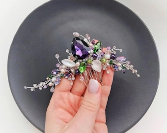 Lavender Bridal Hair Comb Wedding Silver Leaves Pearl Crystal Clip Hairpiece Wedding Crystal Leaf Bridal Hair Comb Clip Pearl Wedding  main image 3