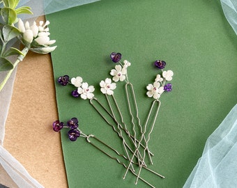 Set of 5 floral bridal hair pins. Wedding Hair Pins. Flower Hair Pins. Bridal Hairpins. Silver Hair Pins for Wedding VF-489