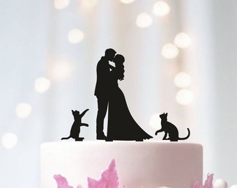 Hochzeitstorte-Deckel mit Katzen, Silhouette-Kuchen-Deckel mit zwei Katzen, Katzen-Kuchen-Deckel, Hochzeitstorte-Deckel mit Katzen, Kuchen-Deckel Katzen