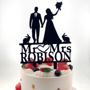 Rabbit Wedding Cake Topper: Bride and Groom, Farm Animal Theme