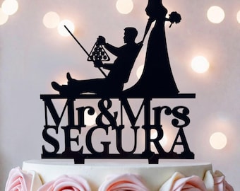 Billiards Wedding Cake Topper: Custom Pool Couple Silhouette