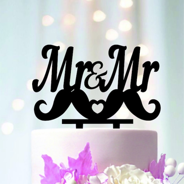 Topper de pastel de boda gay, Mr y Mr Cake Topper, matrimonio gay, boda gay, boda del mismo sexo, topper de pastel gay, topper de pastel de bigote