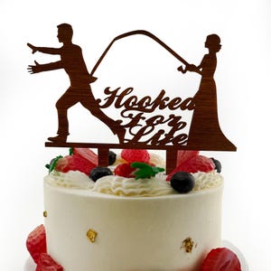 Hooked for Life Wedding Cake Topper: Funny Fishing Theme