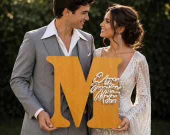 Rustic Letter Wedding Guest Book Alternative: Personalized Wood Names Sign