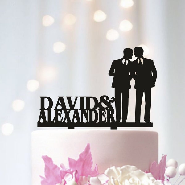 Décoration de gâteau de mariage gay, nom de gâteau de mariage gay, M. et M. de gâteau, deux mariés, Silhouettes de Couple Gay, décoration avec nom