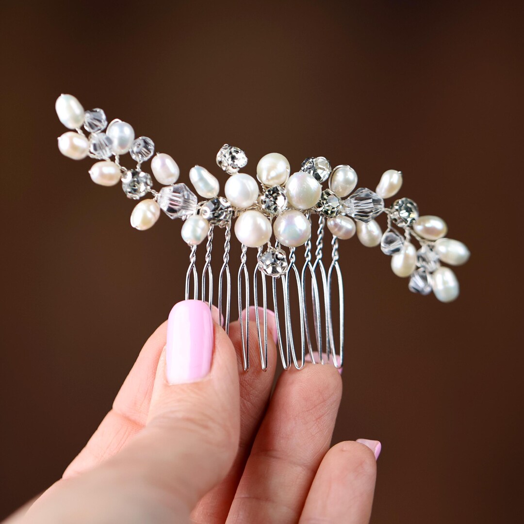 Pearl and Rhinestones Crystal Bridal Comb. Wedding Haircomb. Bridal ...
