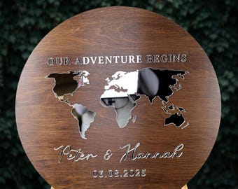 World Map Wedding Guest Book: 3D Wooden Adventure Sign
