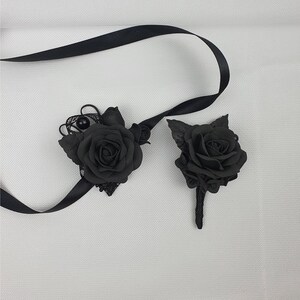 Black Rose Boutonniere: Gothic Wedding Groom Lapel Pin image 7
