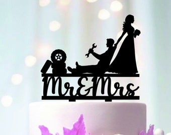 Mechanic Wedding Cake Topper, Auto Mechanic Cake Topper, Car Mechanic Cake Topper, Wrench Tools, Bride And Groom Topper