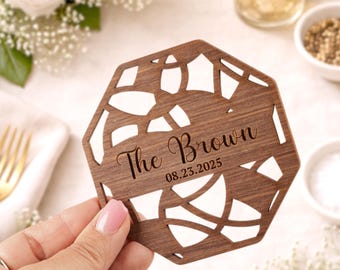Posavasos personalizados para bodas: recuerdos rústicos de madera octogonales al por mayor.