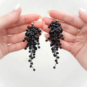 Black Crystal Bridal Earrings, Long Gothic Wedding Earrings, Prom Statement Jewelry, 4 Inch