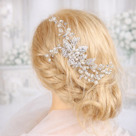 Handmade Silver Floral Bridal Hair Comb: Vintage Wedding  display picture 2