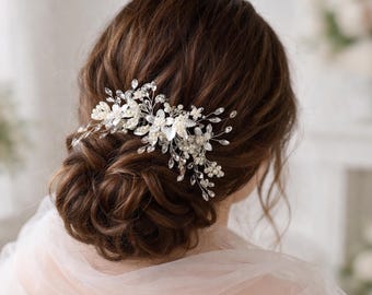Handgefertigter Silber Blumen Braut Haarkamm: Vintage Hochzeit Haarschmuck